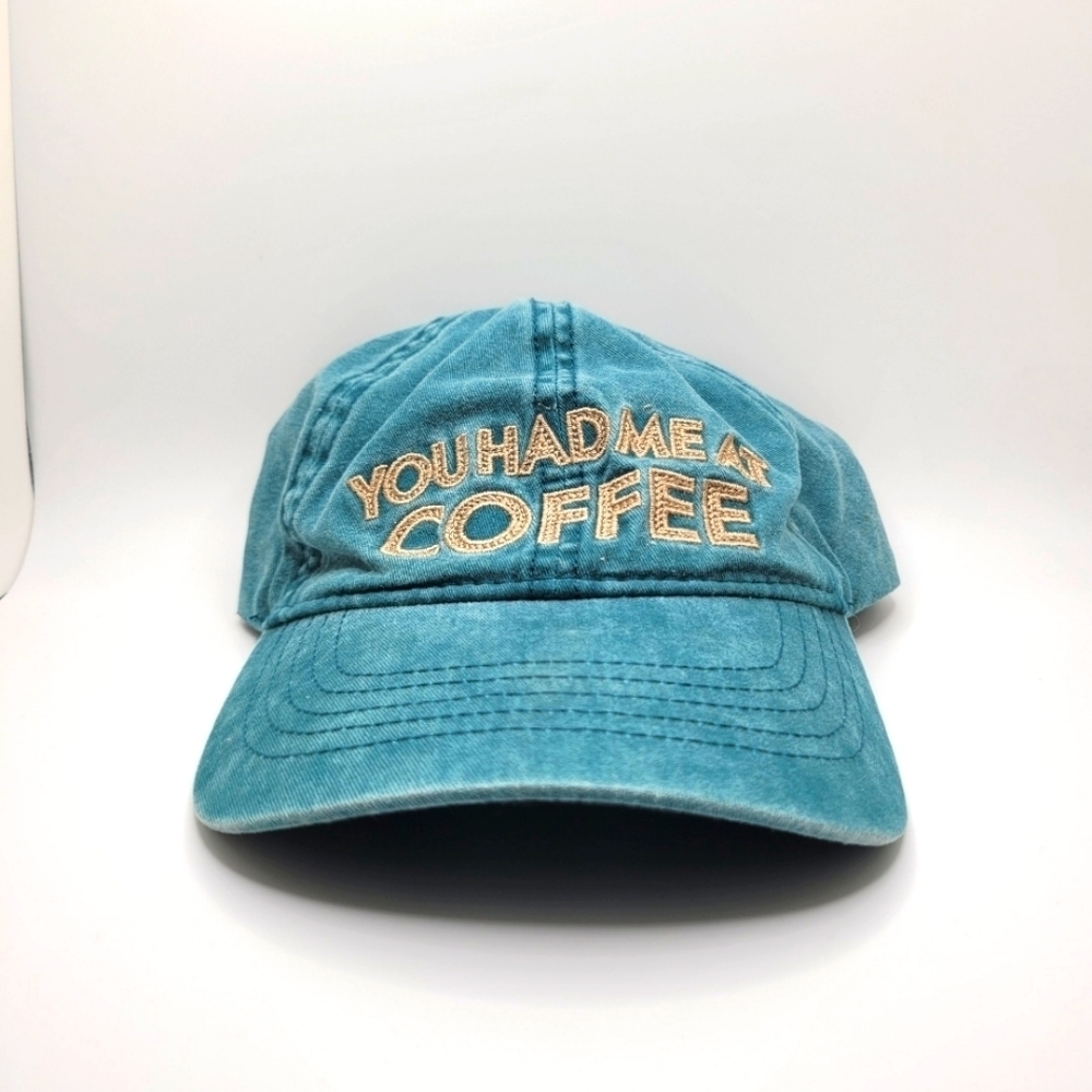 Teal Statement Graphic Ball Cap "You Had Me At Coffee"